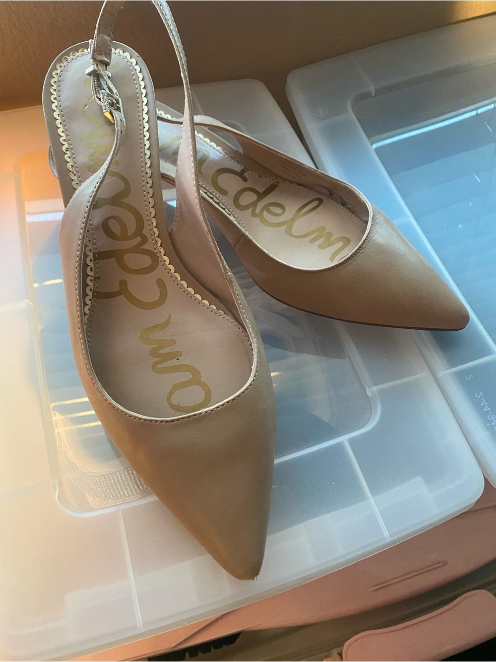 Sam Edelman Beige Pointed-Toe Slingback Pumps